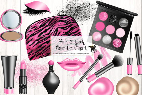 Evaluating Pink and Black Cosmetics Clipart for Digital Design Projects