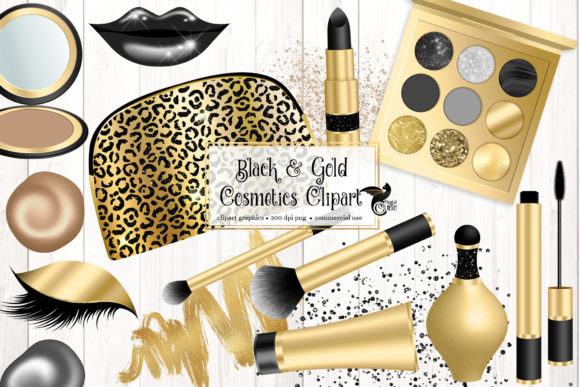 Mastering Visual Elegance with Black and Gold Cosmetics Clipart for Digital Design